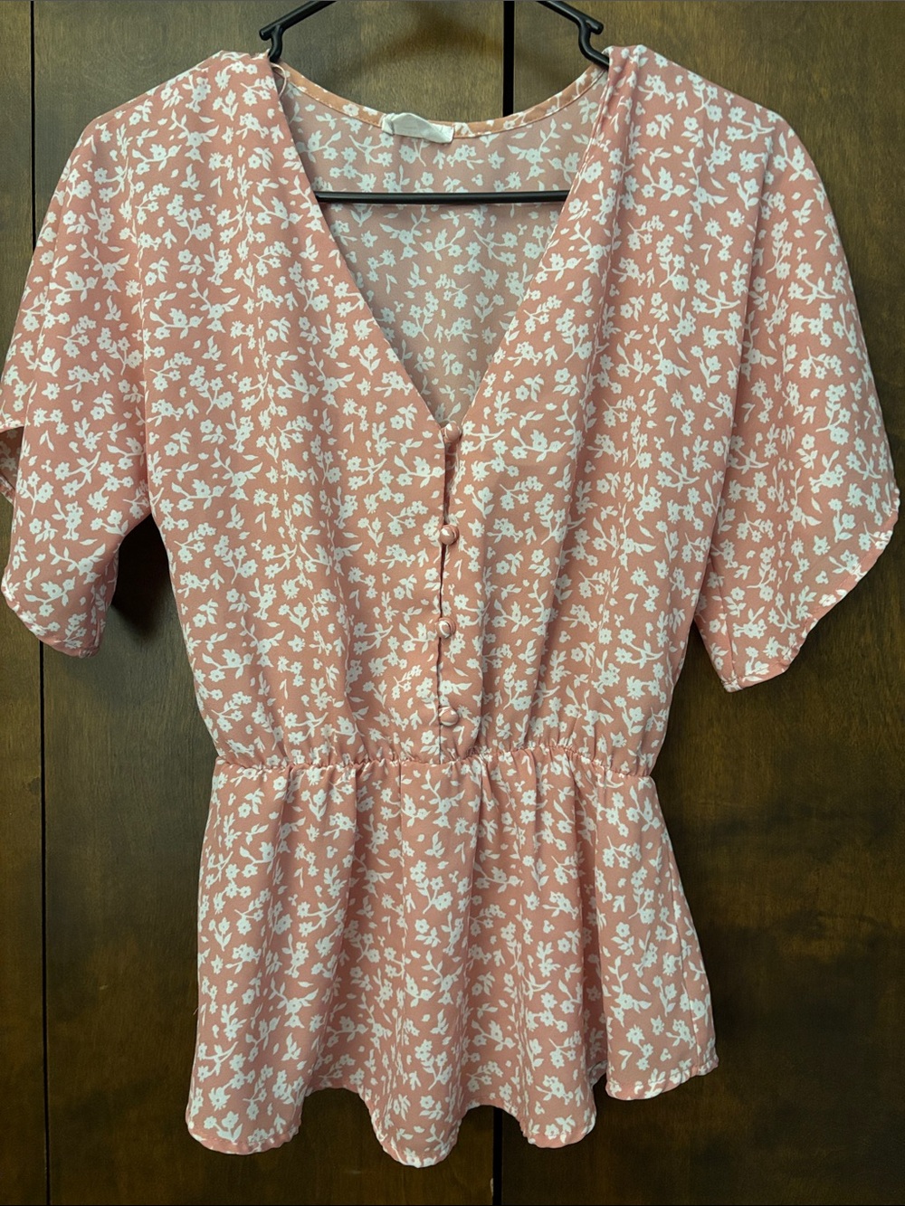 Sienna Sky Rose Pink White Floral V-Neck Peplum Tunic